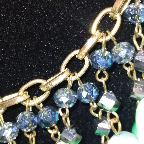 WOMEN'S TURQUOISE & BLUE STONE AND CRYSTAL GLASS BEADED CHOKER CHAIN NECKLACE - Picture 3 of 5